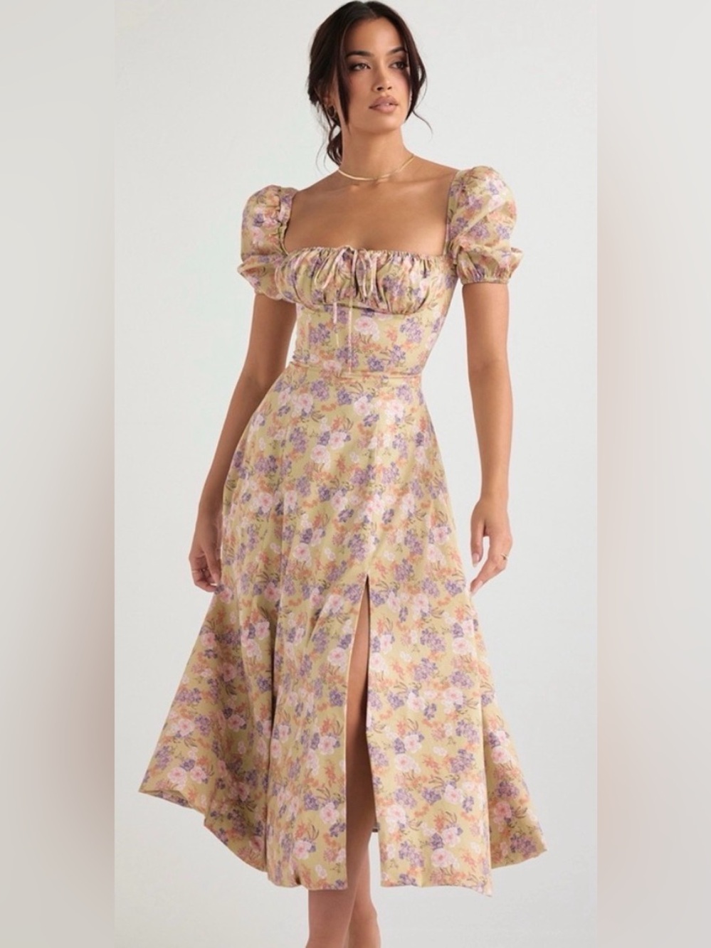 House of CB Tallulah Peony Print Puff Sleeve Midi Sundress